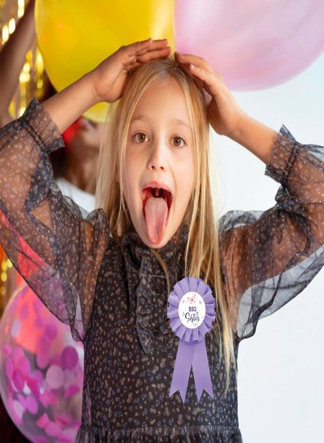 دبوس شارة فراشة للأخت الكبرى، دبوس فراشة للأخت المنتظرة، زر عيد ميلاد سعيد للبنات، شريط جائزة وردية أرجوانية لعيد ميلاد فتاة، هدايا تذكارية لحفل استقبال مولود جديد مزينة بالفراشات - Image 4